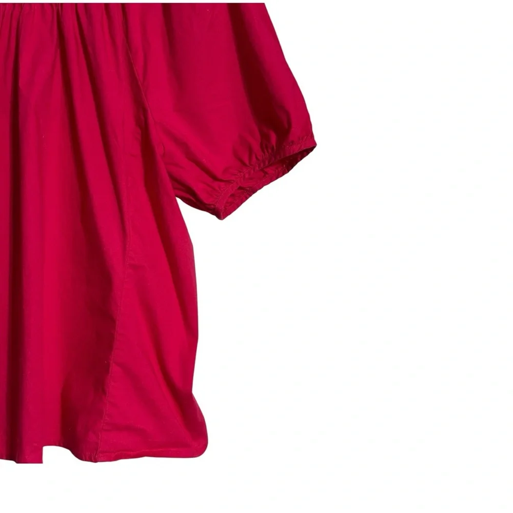 J Crew Magenta Rose V-back Zip Puff Sleeve Stretch Cotton Blend Poplin Blouse